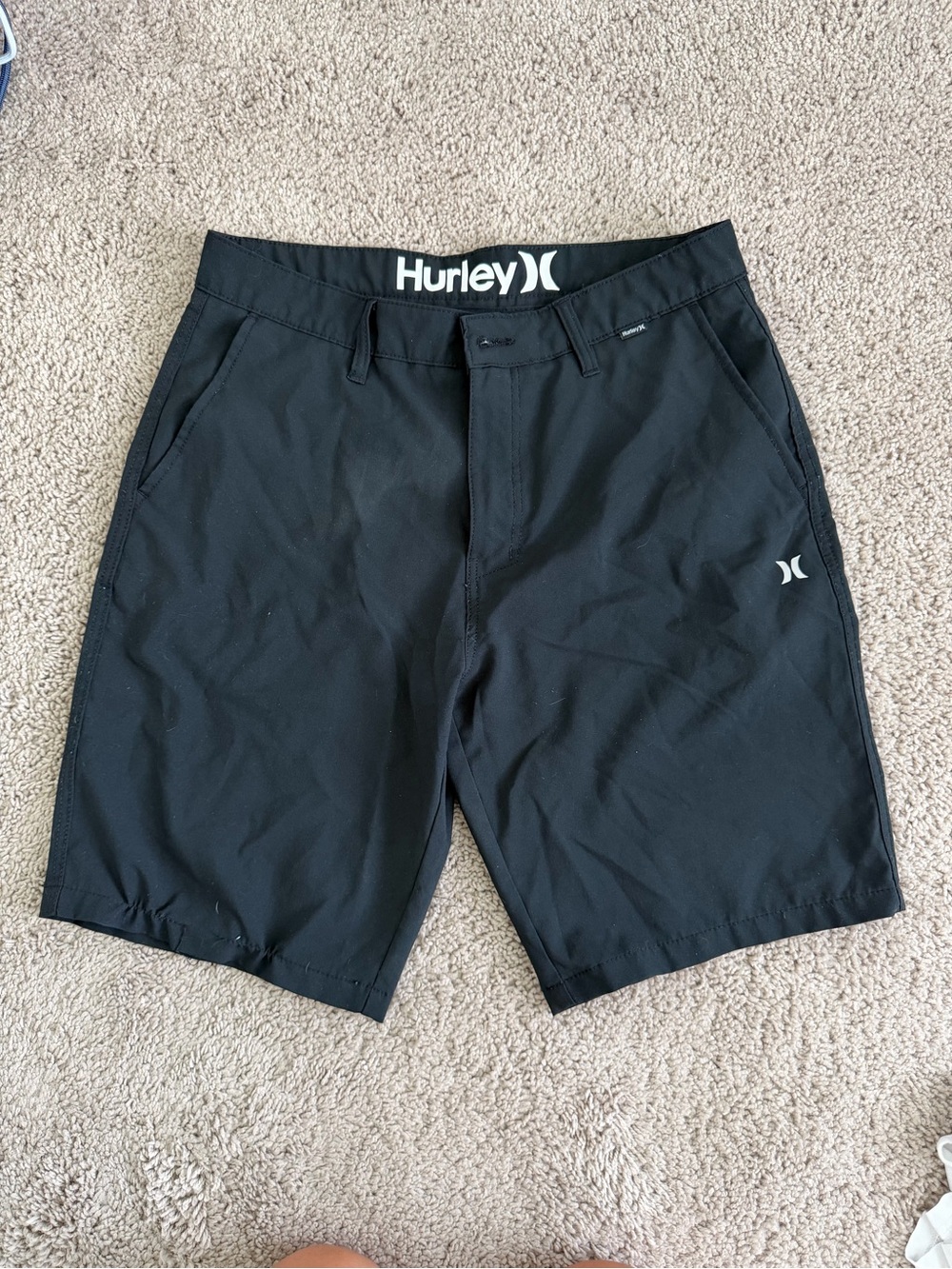 Hurley Black Athletic Shorts with Logo Waistband